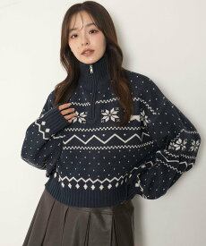 【SALE／58%OFF】WEGO LADY'S ノルディック柄ハーフジップニット ウィゴー トップス ニット ホワイト ネイビー レッド