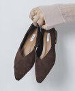 Vカットポインテッドスタックヒールパンプス