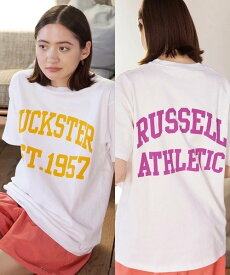 【SALE／40%OFF】Duckster DUCKSTER/ダックスター RUSSELL ATHLETIC 別注TEE《カレッジビッグロゴ》 (MENS) ゴースローキャラバン トップス カットソー・Tシャツ ブラック ホワイト