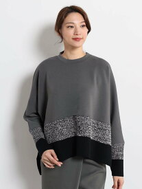 【SALE／15%OFF】LASUD ニット切り替えボンディングプルオーバー ラシュッド トップス カットソー・Tシャツ グレー ブラック【送料無料】