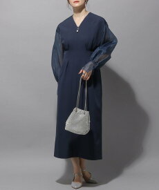 【SALE／20%OFF】LEPSIM 【結婚式/オケージョン】シアースリーブタックワンピース レプシィム ワンピース・ドレス ワンピース ネイビー ブラック ベージュ【送料無料】