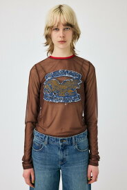 MOUSSY PATCHED SHEER LS Tシャツ マウジー トップス カットソー・Tシャツ ホワイト ブラウン【送料無料】