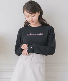 【SALE／49%OFF】ems excite ラメ刺繍ショートTee レトロガール トップス その他のトップス ブラック ホワイト ピンク
