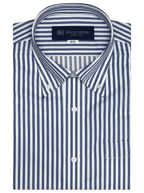Tokyo Shirts M 形態安定 ノーアイロン 半袖ワイシャツ ボタンダウン 白 ネイビーストライプ 再生ポリエステル Rakuten Fashion 楽天ファッション 旧楽天ブランドアベニュー 8693