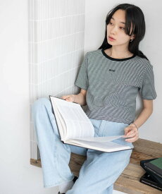 WEGO LADY'S ロゴ刺繍リブT ウィゴー トップス カットソー・Tシャツ ホワイト ブラック