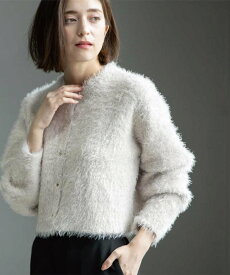 OPAQUE.CLIP シャギーショートカーディガン【洗濯機OK】《6col》 オペークドットクリップ トップス カーディガン ピンク ホワイト ブラック パープル【送料無料】