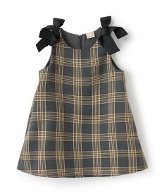 【SALE／20%OFF】petit main 【リンク】肩リボンジャンパースカート ナルミヤオンライン ワンピース・ドレス ジャンパースカート ベージュ ネイビー