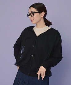 eL 【eL】12G Tulle Docking Cardigan ジーナシス トップス カーディガン ブラック ホワイト ピンク【送料無料】