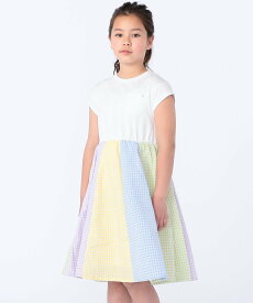 【SALE／20%OFF】SHIPS KIDS SHIPS KIDS:140~150cm / パネル チェック/ストライプ ワンピース シップス ワンピース・ドレス ワンピース ブラック ホワイト ネイビー【送料無料】