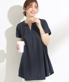 SHOO・LA・RUE 【S-LL/ひんやり/体型カバー】サッカーストライプ Aラインチュニックブラウス シューラルー ワンピース・ドレス チュニック ネイビー ブルー ピンク グリーン【送料無料】