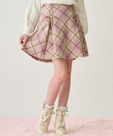 mezzo piano Junior レースアップリボンシャギーチェックフレアスカパン ナルミヤオンライン パンツ その他のパンツ ピンク グレー【送料無料】