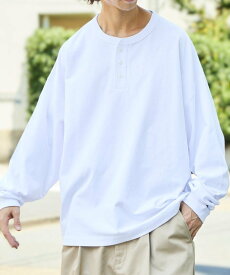 【SALE／41%OFF】CHOW DOWN ワイドシルエット ワンポイント刺繍 ヘンリーネック ロングスリーブTシャツ 【限定展開】 25AW フリークスストア トップス カットソー・Tシャツ ブラック グレー ホワイト