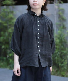 Brocante 【リネンキャンバス グランシャツ】麻｜ドロップショルダー｜清涼感｜水洗い可 ドミンゴ トップス シャツ・ブラウス ホワイト ベージュ ブラック ネイビー【送料無料】