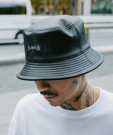 Subciety FAKE LEATHER BUCKET HAT サブサエティ 帽子 ハット ブラック ベージュ【送料無料】