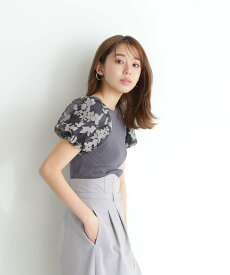 【SALE／30%OFF】NATURAL BEAUTY BASIC シアーフラワーバルーンスリーブニット ナチュラルビューティベーシック トップス ニット グレー ブラック【送料無料】