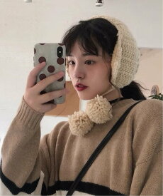 MEMECLE MEMECLE/(W)ポンポン付き もこもこ イヤーマフ 耳 チェルカ ファッション雑貨 イヤーマフ ブラック オレンジ ブラウン グレー レッド ベージュ