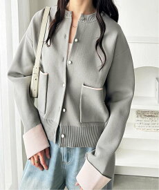 【SALE／45%OFF】GeeRA 配色カラーニットカーデ ジーラ トップス カーディガン グレー ベージュ