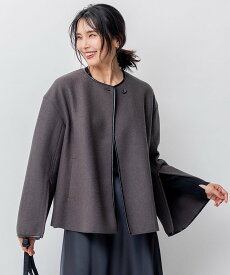 【SALE／40%OFF】23区 コンプレストパイル ノーカラー アウター ニジュウサンク ジャケット・アウター テーラードジャケット・ブレザー ブルー グレー ベージュ ネイビー【送料無料】