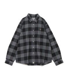 A BATHING APE (M)COLLEGE BLOCK CHECK RELAXED FIT SHIRT ア ベイシング エイプ トップス シャツ・ブラウス グレー ネイビー ホワイト【送料無料】