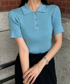 【SALE／70%OFF】JUNOAH 半袖ニットポロシャツ ジュノア トップス シャツ・ブラウス ブルー ブラック レッド ホワイト ピンク グリーン グレー ベージュ ネイビー オレンジ