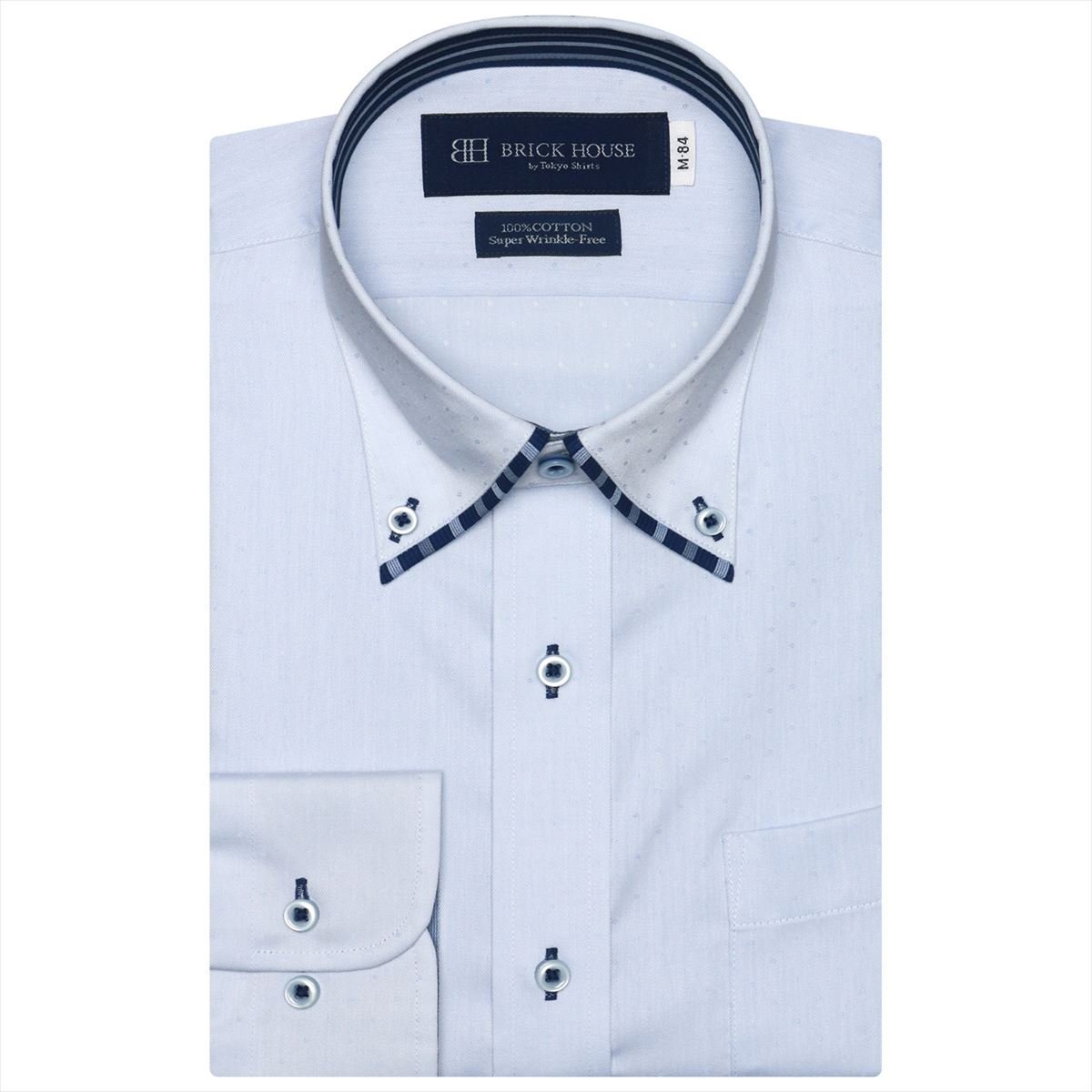 M) ボタンダウンカラー 長袖 形態安定 ワイシャツ 綿100 ご注文で当日