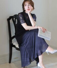 【SALE／30%OFF】PourVous レースドレスセットアップ結婚式オケージョンドレス同窓会パーティードレスお呼ばれ プールヴー ワンピース・ドレス ドレス ネイビー ベージュ【送料無料】