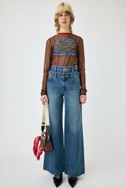 MOUSSY W WAIST WIDE LEG STRAIGHT マウジー パンツ ジーンズ・デニムパンツ ブラック ブルー【送料無料】