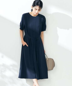 【SALE／30%OFF】a.v.v 【洗える/ストレッチ】ベルト付フロントプリーツワンピース アー・ヴェ・ヴェ ワンピース・ドレス ワンピース ベージュ ネイビー【送料無料】
