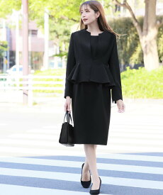 【SALE／5%OFF】Flolia ノーカラーペプラムジャケット・コクーンワンピースセットアップセレモニースーツ ガール スーツ・フォーマル セットアップスーツ ブラック【送料無料】