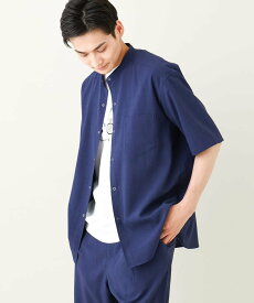 【SALE／10%OFF】a.v.v 【軽くて涼しい】バンドカラーシャツ 5分袖(セットアップ可)リライトシリーズ3 アー・ヴェ・ヴェ トップス シャツ・ブラウス ブルー ベージュ グレー【送料無料】