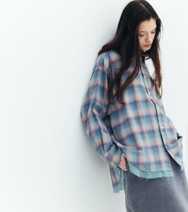 LE CIEL BLEU �t�����l���V���cw�I�[�K���U�g���� / Flannel Shirt w/Organza Trim ���V�F���u���[ �g�b�v�X �V���c�E�u���E�X �s���N �O���[���y���������z