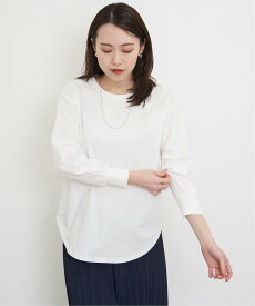 ikka コットンUSA裾ラウンドロンT イッカ トップス カットソー・Tシャツ グレー ホワイト