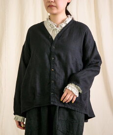 Brocante リネンキャンバス カルディガンシャツ ドミンゴ トップス シャツ・ブラウス パープル ホワイト ベージュ ブラック【送料無料】