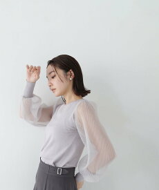 【SALE／50%OFF】NATURAL BEAUTY BASIC チュールプリーツスリーブニット ナチュラルビューティベーシック トップス ニット グレー ホワイト オレンジ