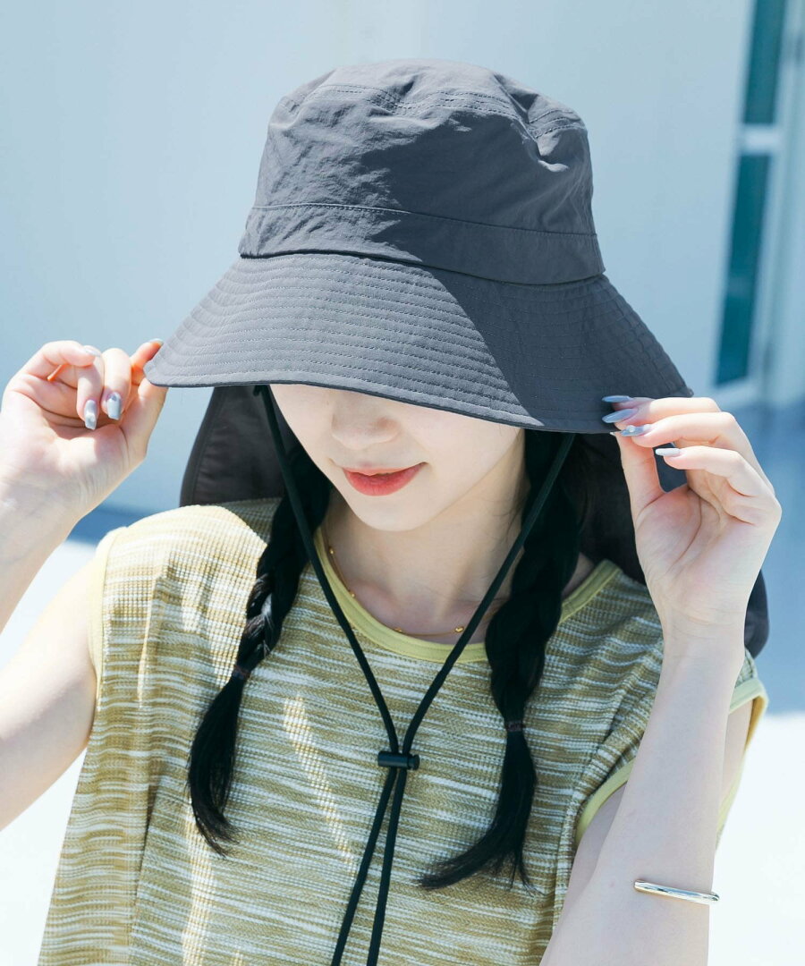【SALE/20%OFF】SMELLY 『撥水/UVカット』サンシェードバケットハット スメリー 帽子 ハット ベージュ - メイン画像 3