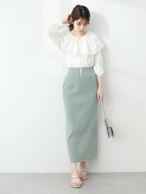 natural couture 【プチナチュ】スリット入り細リブニットタイトスカート ナチュラルクチュール スカート その他のスカート グリーン ホワイト ブラック【送料無料】