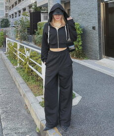【SALE／35%OFF】ROYAL PARTY 【ONLINE限定/丈が選べる】配色ロゴ裏毛パーカーセットアップ ロイヤルパーティー トップス スウェット・トレーナー ブラック グレー【送料無料】