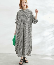 【SALE／28%OFF】ROPE' PICNIC リンクコーデ/麻混シャツワンピース ロペピクニック ワンピース・ドレス シャツワンピース ブラック ホワイト ブルー オレンジ【送料無料】