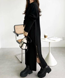 【SALE／25%OFF】GeeRA 裾ファスナーニットワンピース ジーラ ワンピース・ドレス ワンピース ブラック グレー ベージュ ブラウン【送料無料】