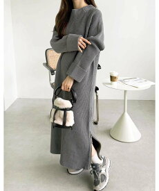【SALE／30%OFF】GeeRA 裾ファスナーニットワンピース ジーラ ワンピース・ドレス ワンピース ブラック グレー ベージュ ブラウン