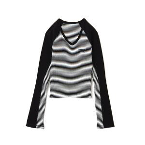 atmos pink atmos pink V-Neck Raglan Long Sleeve T-shirt BLACK �A�g���X �g�b�v�X �J�b�g�\�[�ET�V���c �u���b�N�y���������z