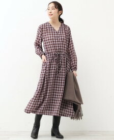 【SALE／70%OFF】MELROSE CLAIRE 【ウール混の上質なジャパンファブリックを使用☆先染めチェックのワンピース】 メルローズクレール ワンピース・ドレス その他のワンピース・ドレス レッド ブラック【送料無料】