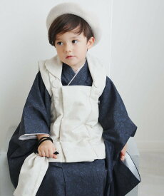 ひよこ商店 ひよこ商店 七五三 着物 3歳 男の子 被布フルセット 象牙色*藍鉄ダマスク ウタタネ 着物・浴衣・和装小物 着物【送料無料】