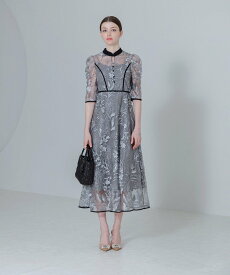 【SALE／20%OFF】Leja LEJA-花柄刺繍レースチュールパフスリーブAラインワンピースドレス結婚式 レジャ ワンピース・ドレス ドレス パープル ブルー【送料無料】