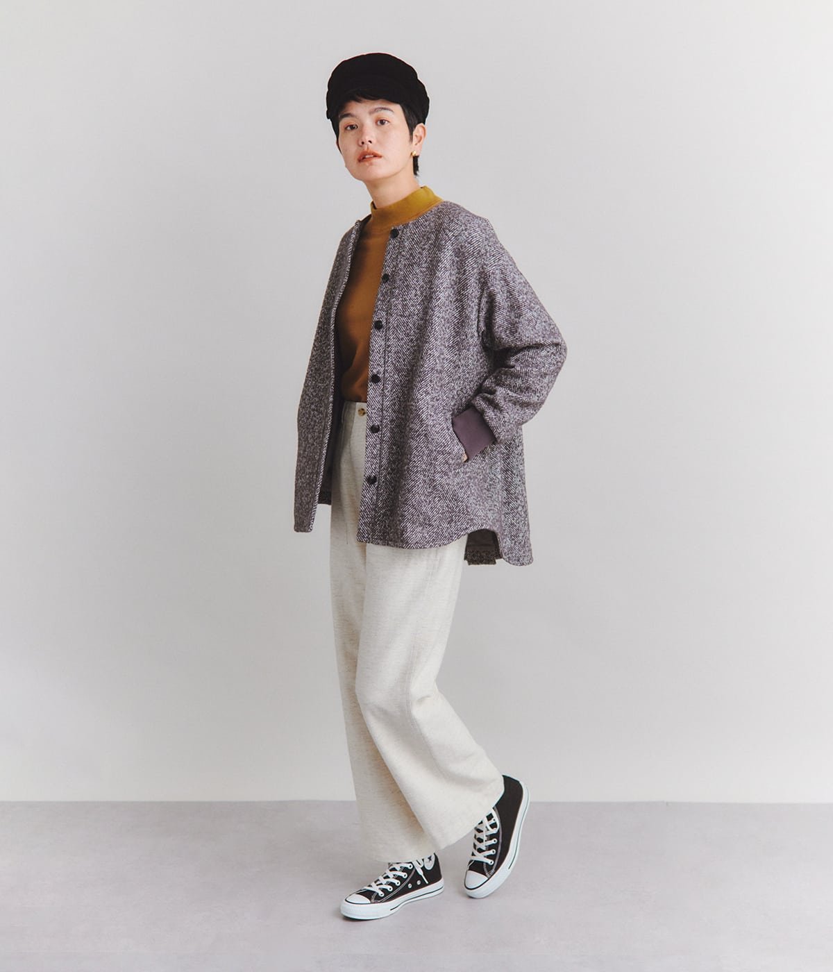 SIPULI｜Herringbone Tweed ノーカラーコート | Rakuten Fashion(楽天