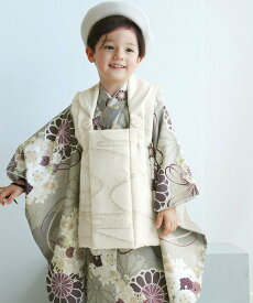 ひよこ商店 ひよこ商店 七五三 着物 3歳 男の子 被布フルセット クリーム金彩*翡翠菊重ね ウタタネ 着物・浴衣・和装小物 着物【送料無料】