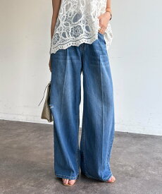 DouDou ダメージワイドデニム ドゥドゥ パンツ ジーンズ・デニムパンツ ブルー【送料無料】