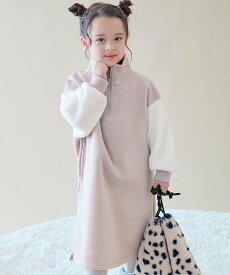 【SALE／10%OFF】devirock スフレスウェット 袖ボア ハーフジップ 裏起毛ワンピース 長袖ワンピース 25AW デビロック ワンピース・ドレス ワンピース グリーン ブラック グレー ピンク