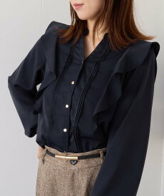 【SALE／30%OFF】VIS 【WEB限定】スキッパーフリルデザインブラウス ビス トップス シャツ・ブラウス ホワイト グレー ネイビー