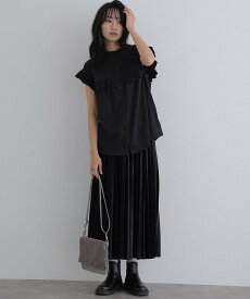 PourVous 前後2WAYフリルブラウス カットソーきれいめトップス 半袖ブラウス レディース プールヴー トップス その他のトップス カーキグリーン ホワイト ベージュ ピンク ブラック